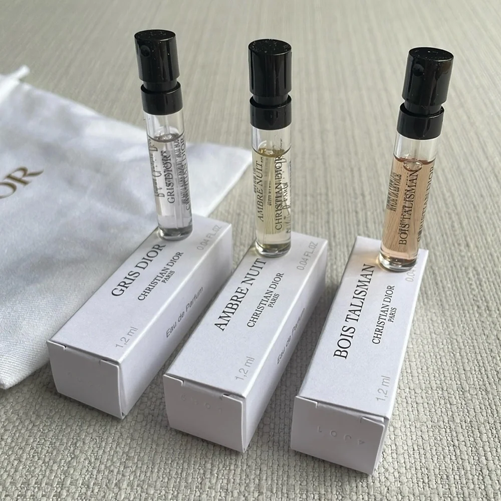 Dior prive luxury fragrance sampler with drawstring pouch